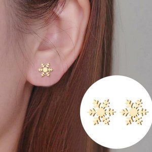 Silver/Gold Flower Snowflake Titanium Jewelry Set: Necklace+Earring